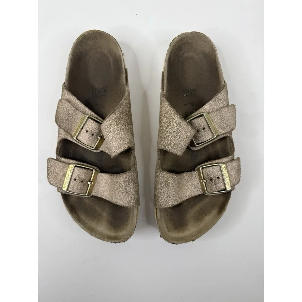 Birkenstock Womens Arizona Sandals 38 Washed Metallic Rose Big Buckle Casual 7.5